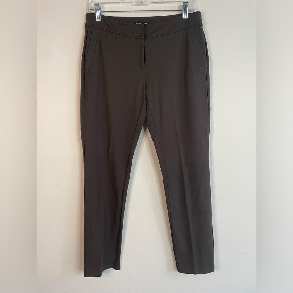 Eileen Fisher Sz PS Petite Straight Leg Ponte Knit Pants Dark Gray Stretch